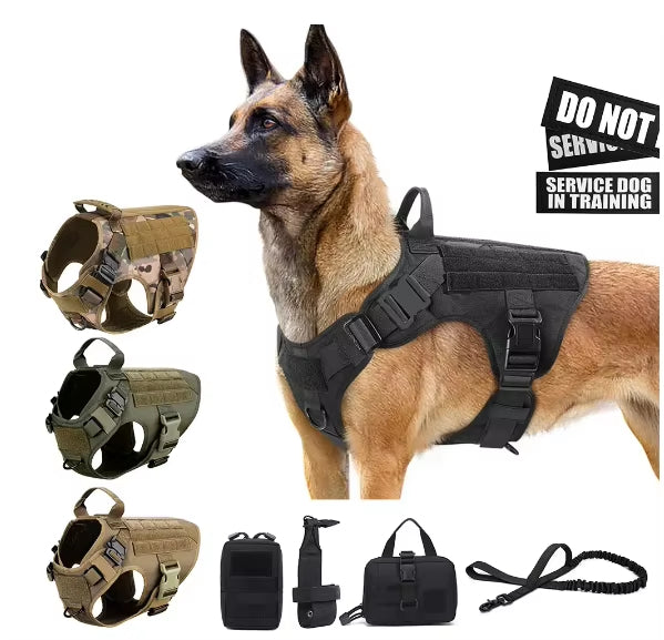 Tactical dog harness and leash set in camouflage – 1000D nylon