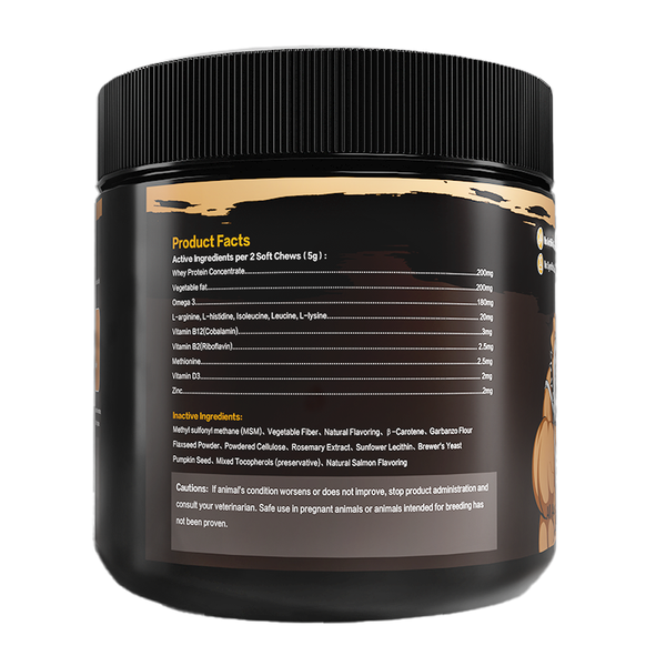 Muscle gain chews nutrition label and ingredients for dogs